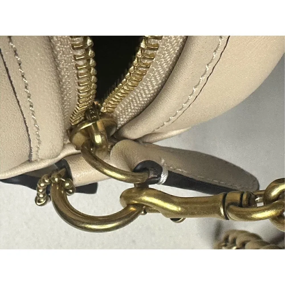 Coach Signature Chain Leather Jacquard Quilt Print Crossbody Bag Stone Ivory